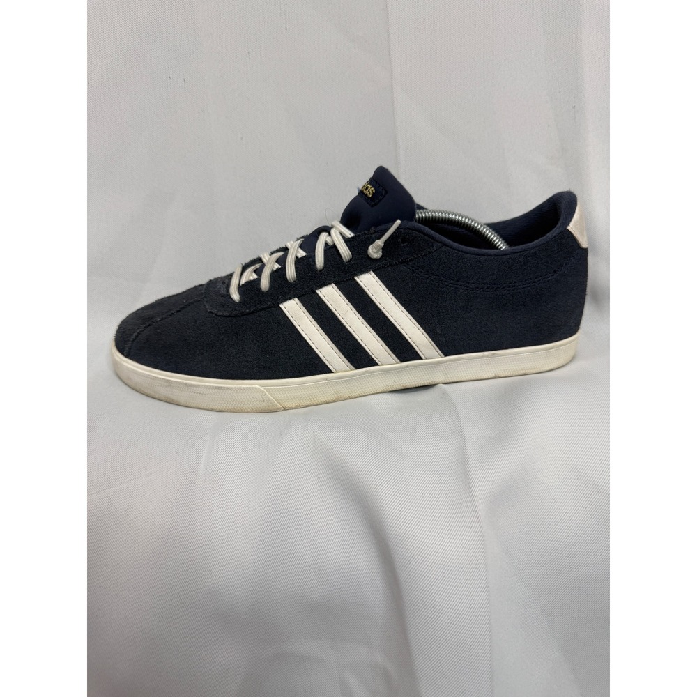 Adidas Neo Courtset Navy Blue Suede Low Top Sneakers White Stripes Womens